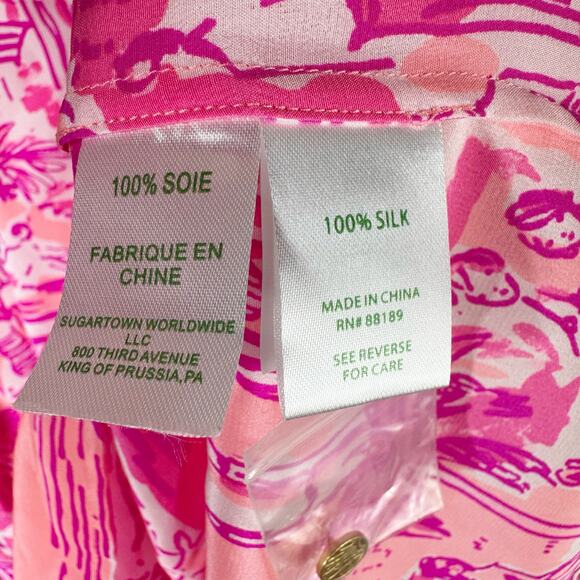 Lilly Pulitzer Elsa Silk Top Cheeky Melon Rule Breakers Size Medium - Picture 5 of 10